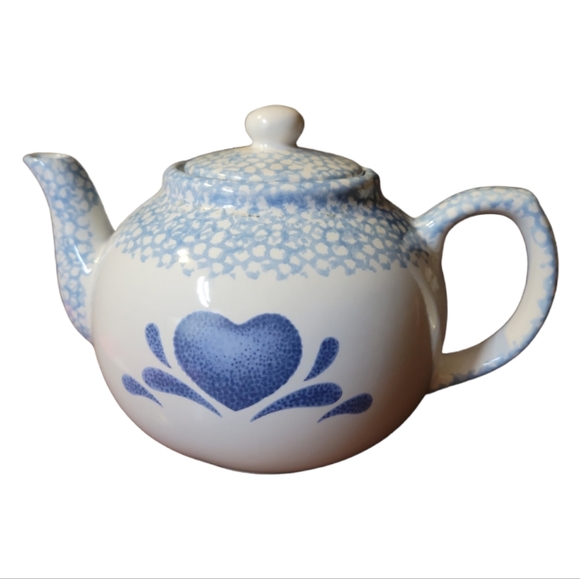 Vintage Corelle Blue Hearts Stoneware Tea Pot - Picture 3 of 6